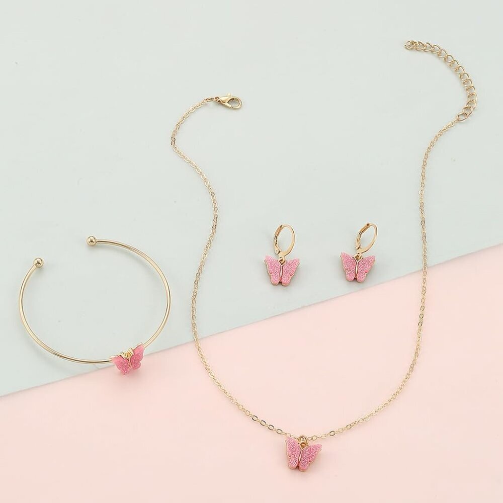 Charming Butterfly Jewelry Set - Glitter Necklace, Earrings & Bracelet for Women - Picture 2 of 2